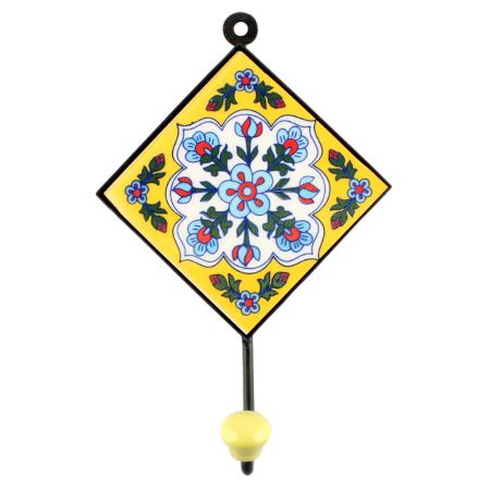 Yellow Ceramic Floral Tiles Hook 